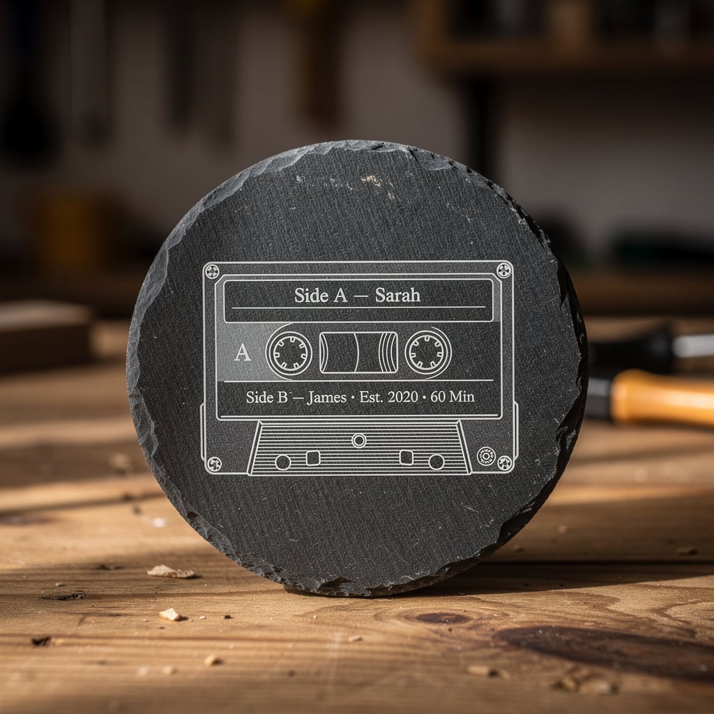 The Mixtape — cassette-inspired slate coaster