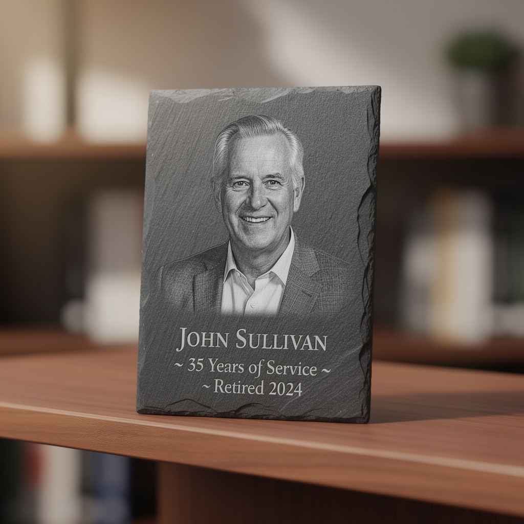 People Worth Keeping — photo engraved on Welsh slate