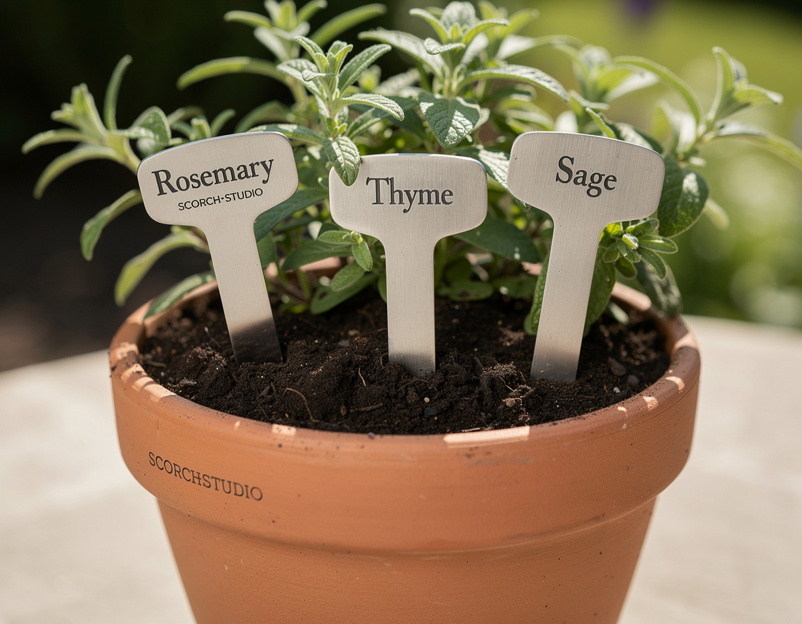 Garden Markers — engraved stainless plant stakes